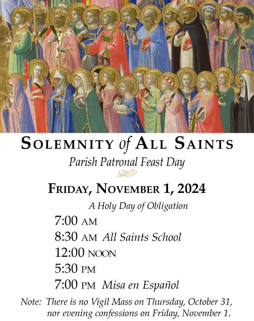 All Saints Day Mass Schedule - November 1, 2024